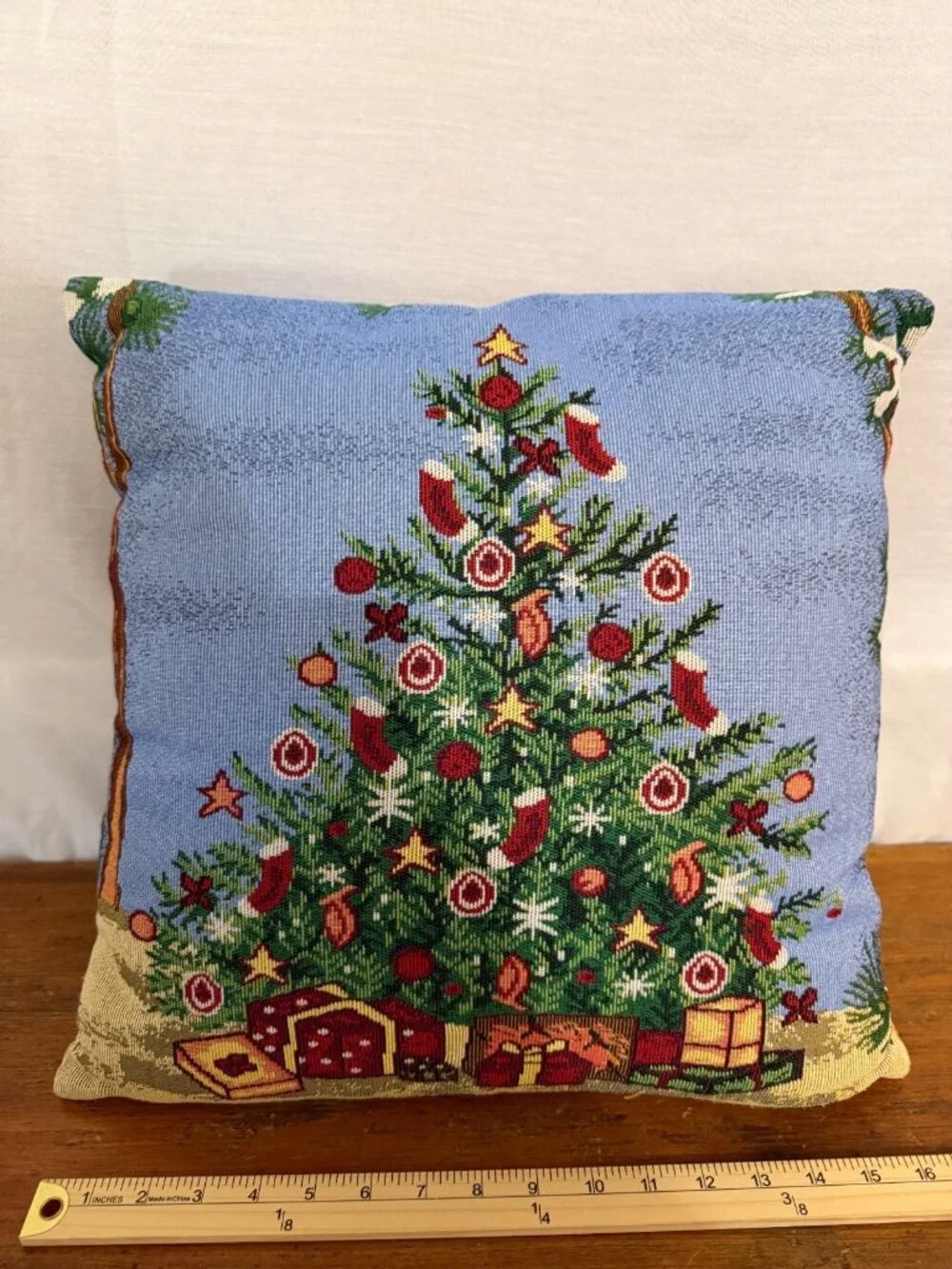 Tapestry Christmas Tree 18 x 18 Throw Pillow Country Farmhouse Cottagecore